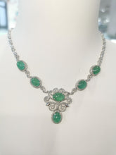 Load image into Gallery viewer, 18K White Gold Natural Emerald Necklace with Diamonds EN007
