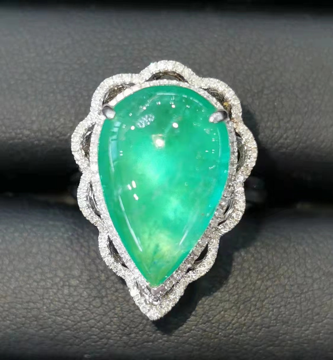 18K White Gold Natural Emerald Ring with Diamonds ER077