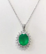 Load image into Gallery viewer, 18K White Gold Emerald Pendant with Diamonds
