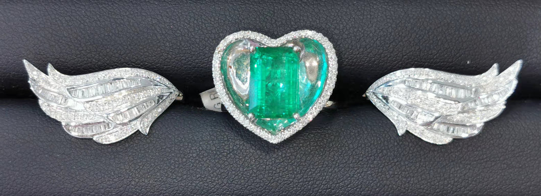 Natural Emerald with Diamond Ring Set