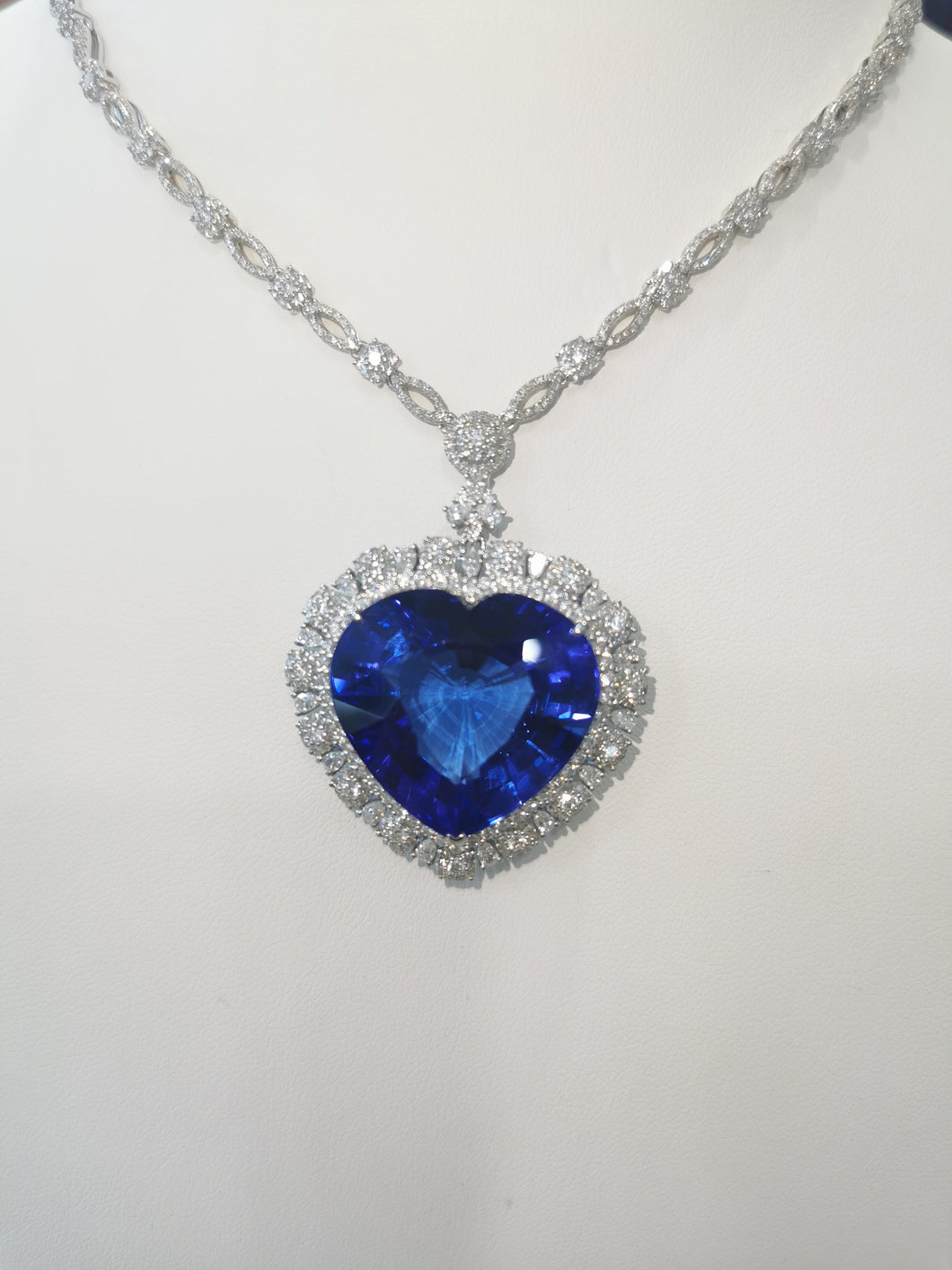 Heart Shaped Tanzanite Necklace with Diamonds